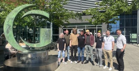 Games students stood outside of Baltic Campus