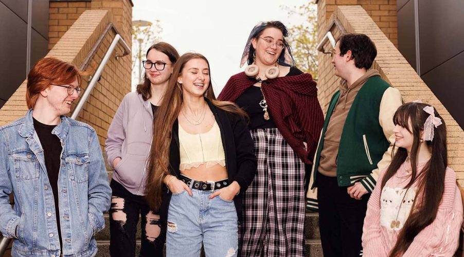 Group of A level students on stairs