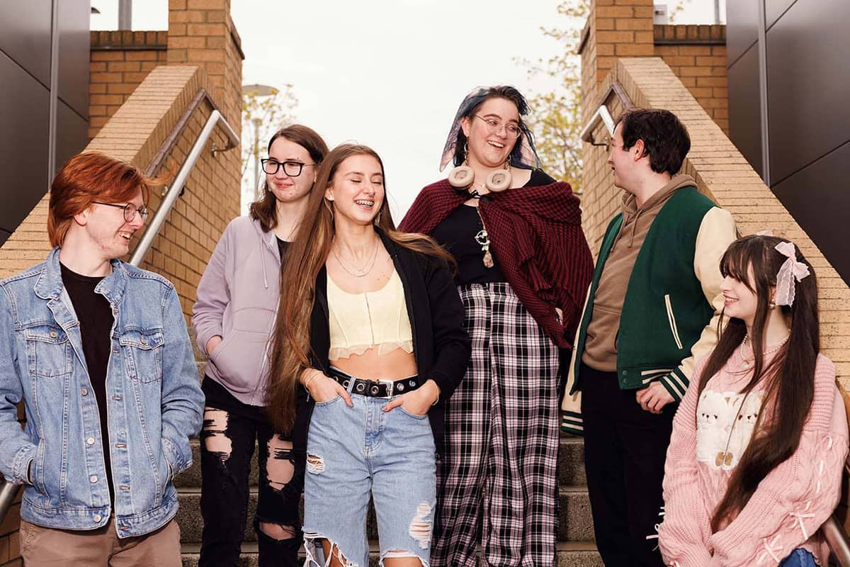 Group of A level students on stairs