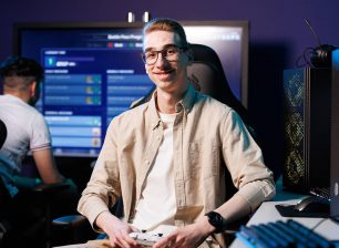 Esports student in front of computer