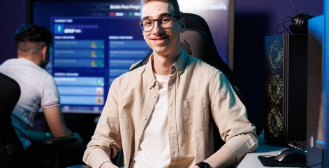 Esports student in front of computer