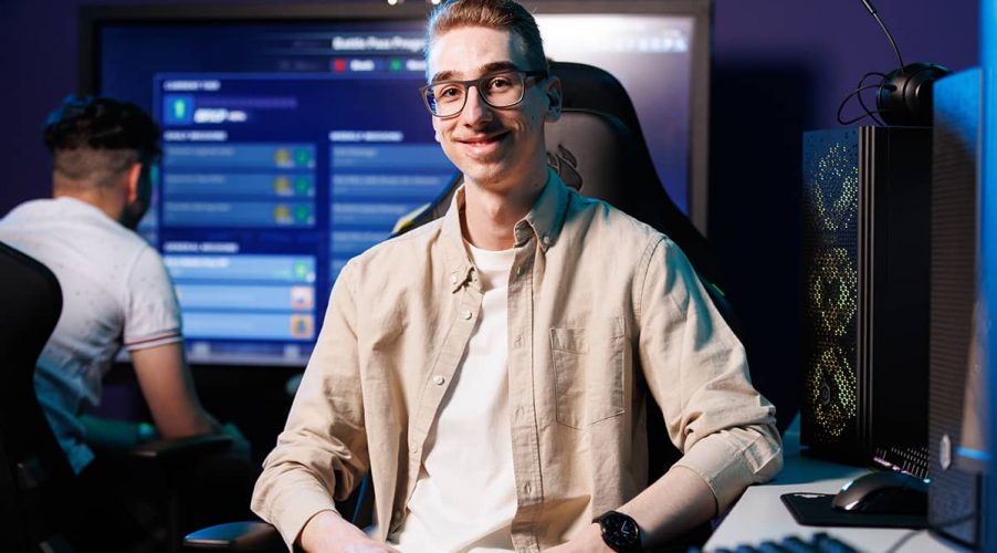 Esports student in front of computer